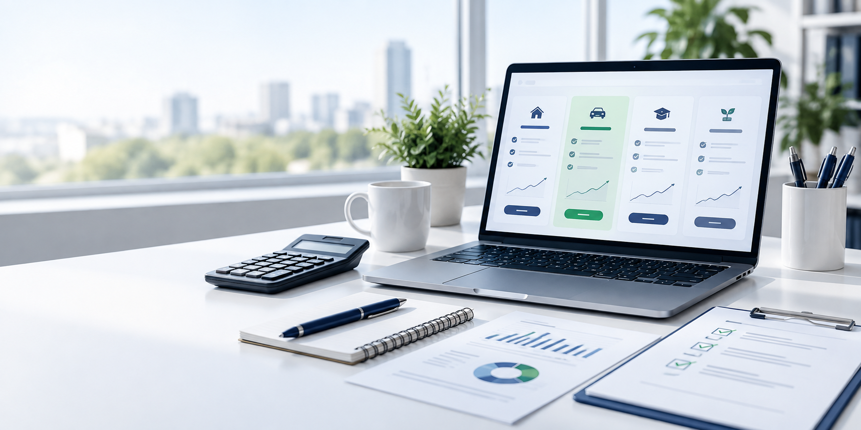 Finansal ürün karşılaştırma ekranı, hesap makinesi ve belgeler bulunan Finanscidan.Net tanıtım görseli